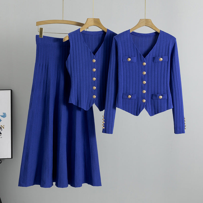 Women's Korean Style Three-piece Set Knitted Fashion Casual Suit