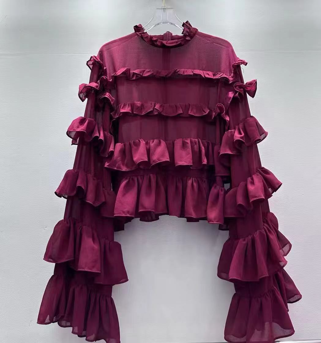 Women's Ruffled Shirt Autumn Niche Design Solid Color Blouses
