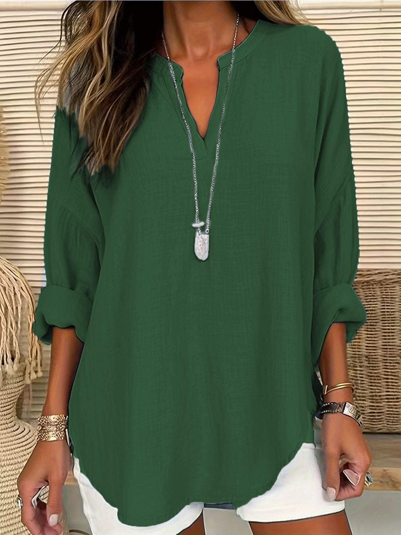 Women's Cotton Linen Solid Color Shirt Blouses