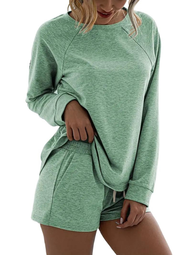 Women's Solid Color Elegant Two-piece Round Neck Long Sleeve Fashion Casual Suit