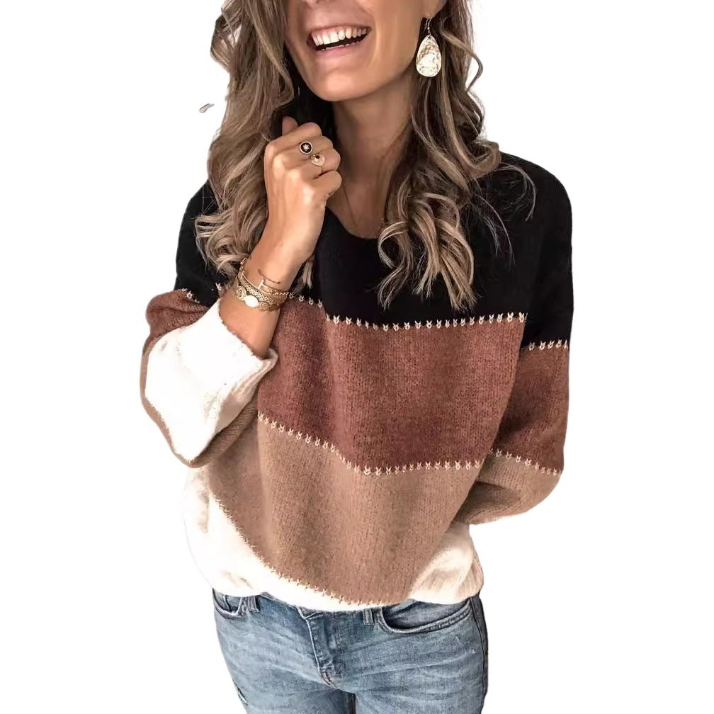 Women's Crew Neck Mid-length Loose Knitted Large Women's Sweater