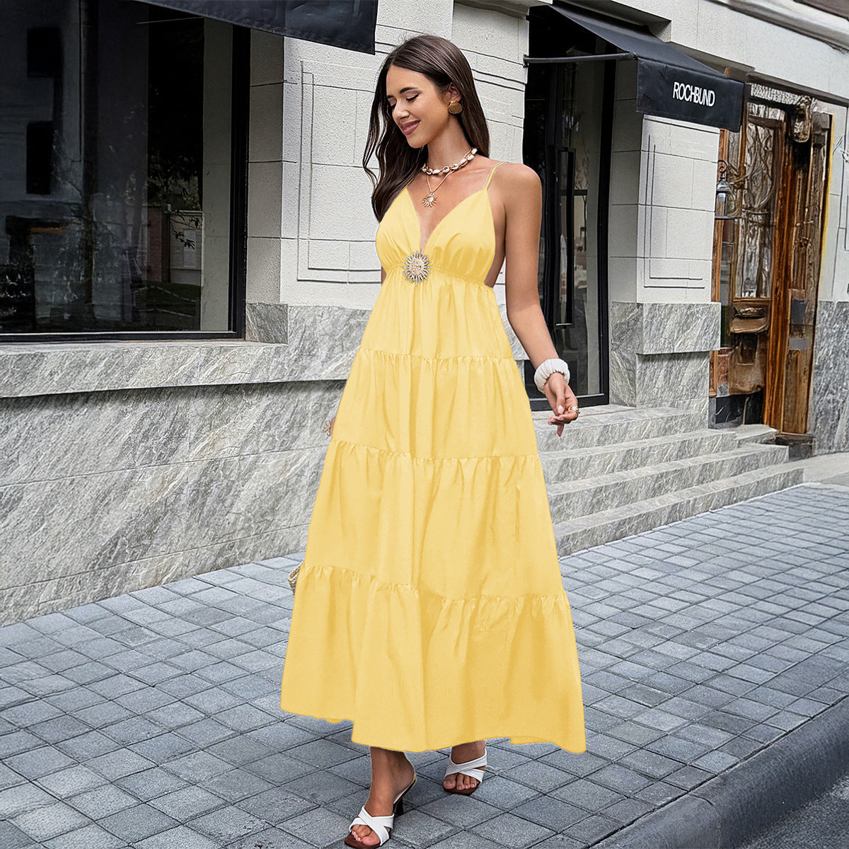 Women's Elegant Style Easy Matching Sling Long Dress