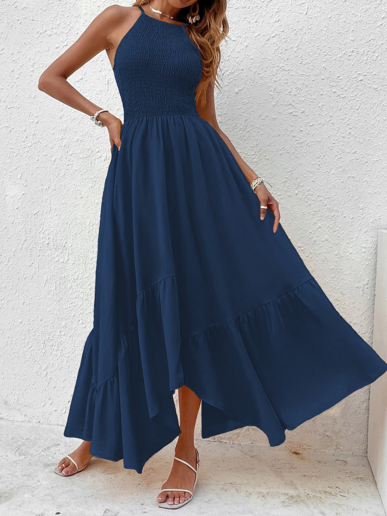 Cool Popular Solid Color Asymmetric Suspender Dress