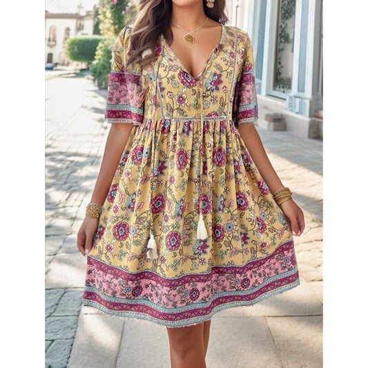 Women's Casual Holiday Floral Print Sleeve Dress Shorts