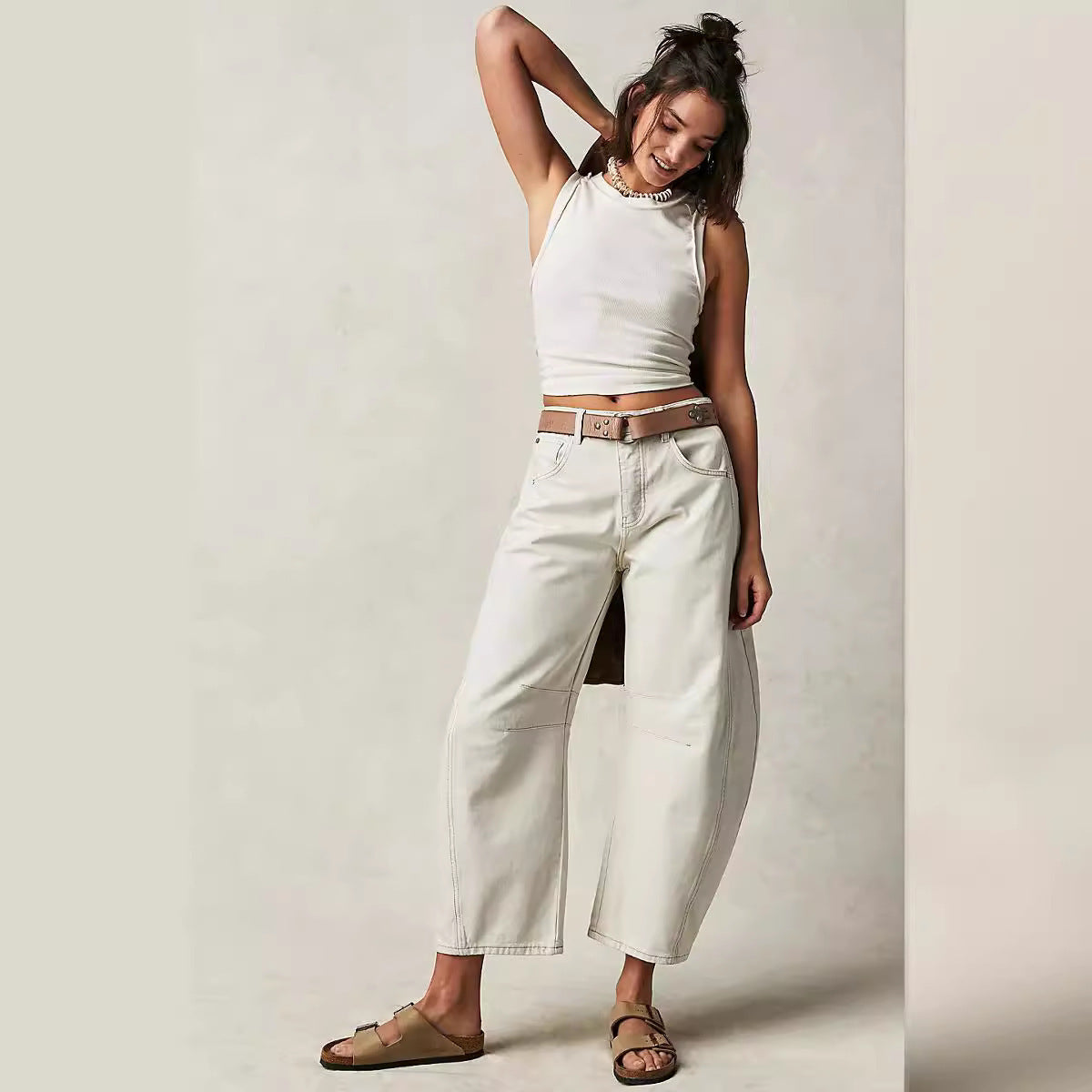Women's Fashion Casual Loose Wide Leg Mid Waist Jeans