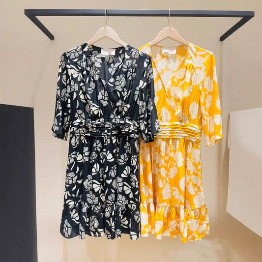 Women's Silhouette Floral Two-tone Rayon Printed Sleeve Dresses