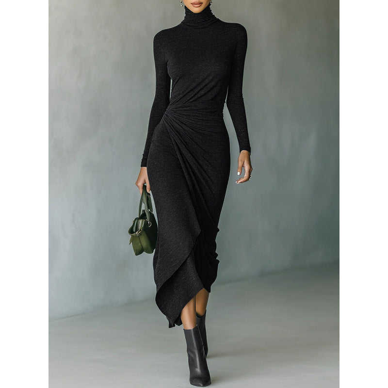 Women's Elegant High Collar Waist Irregular Wrap Dress