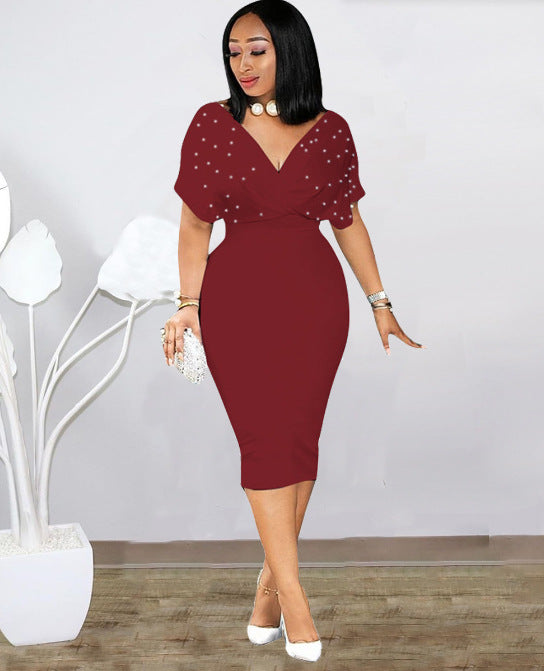 Pure Color Half Sleeve Back Zipper Dress