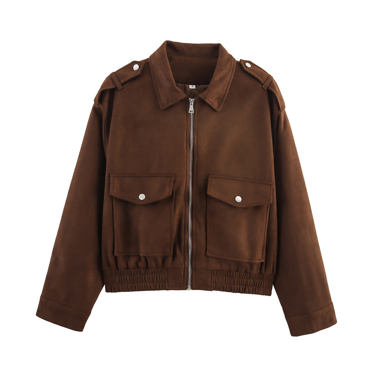 Women's Pocket Decorative Suede Texture Zipper For Jackets
