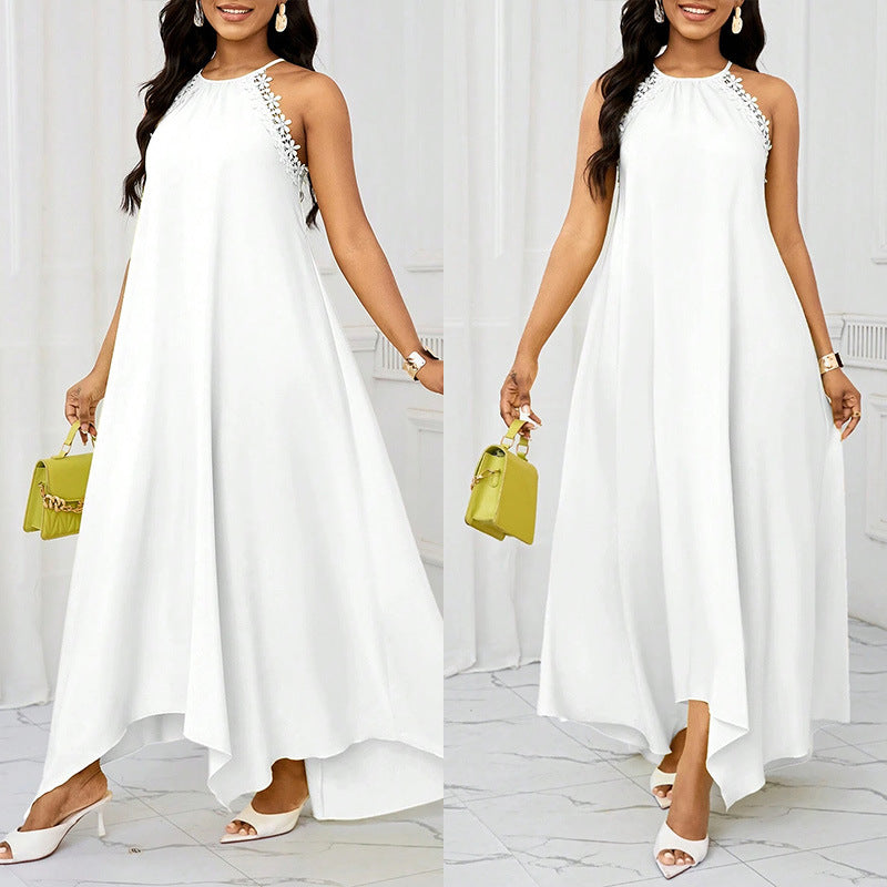 Summer White Elegant Holiday Suspender Lady Sexy Halter Backless Dress