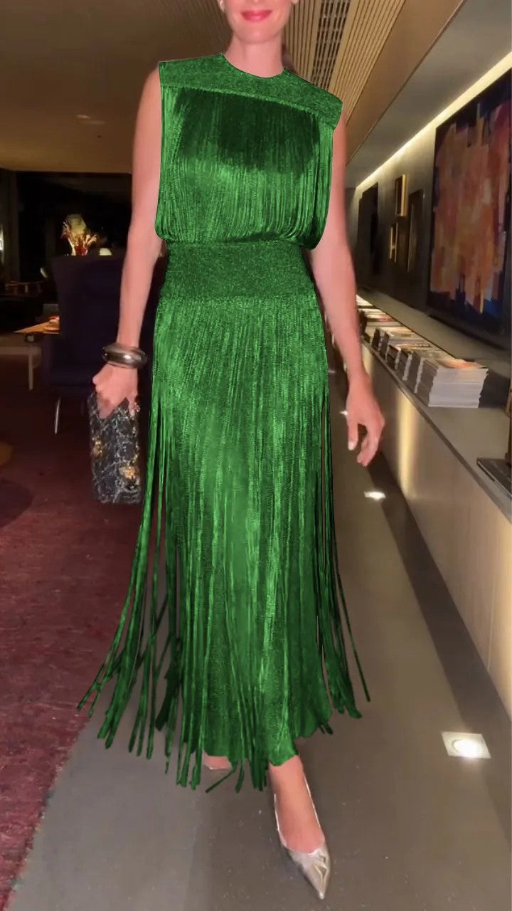 Elegant Tassel Dress Party Sleeveless Two-piece Suits