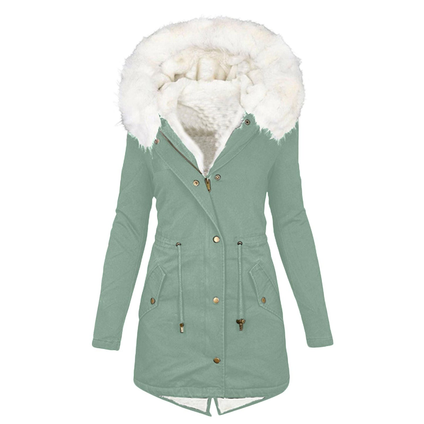 Women's White Fur Collar Hood Warm With Coats