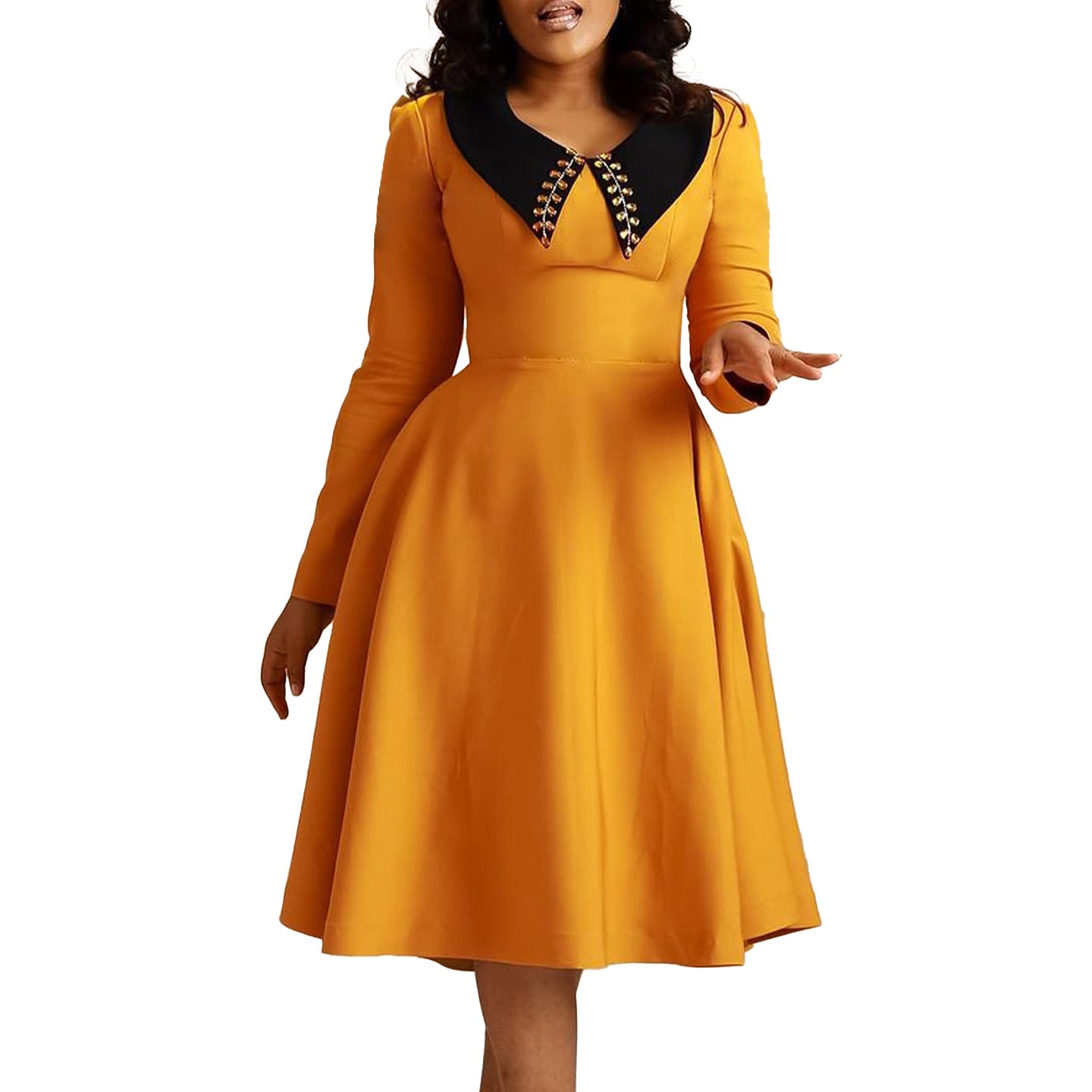 Women's Long Sleeve Turn-down Collar Elegant Slimming Large Dresses