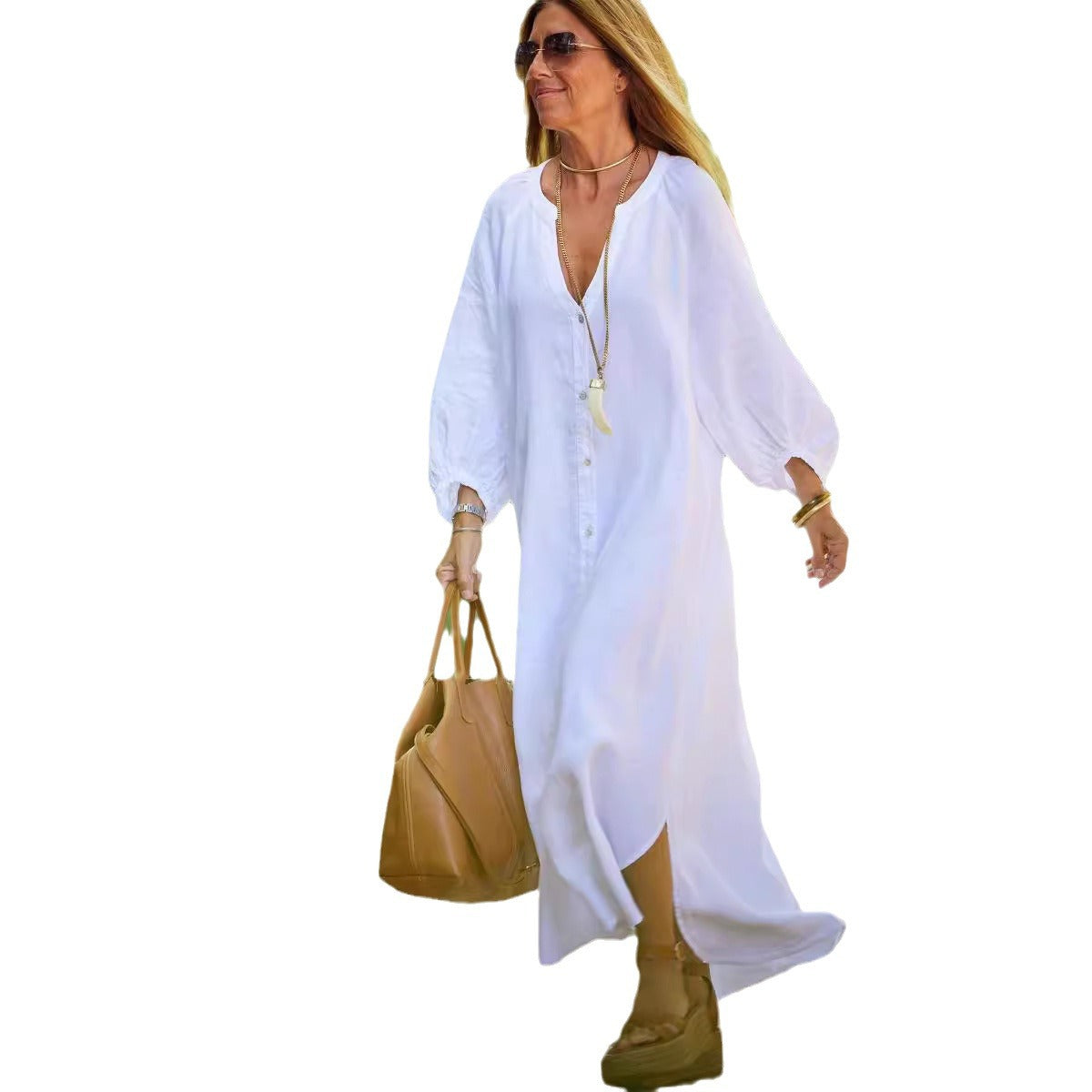 Women's Cotton Linen Fashion Casual Long Sleeve Dress