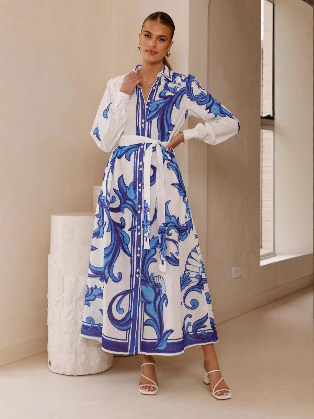 Linen Loose Casual Belt Waist Puff Dresses