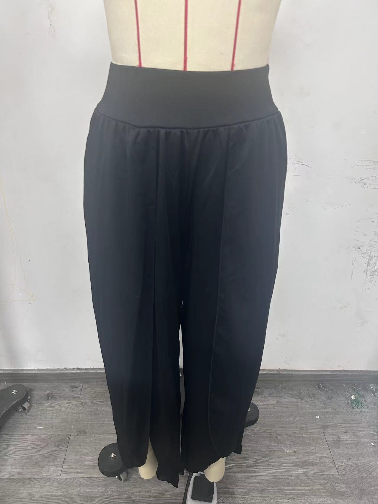 Slimming High Waist Slit Trousers Loose Pants