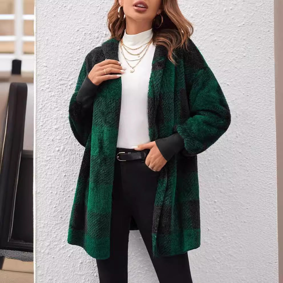 Women's Loose Plaid Color Stitching Knitted Fashion Sweater