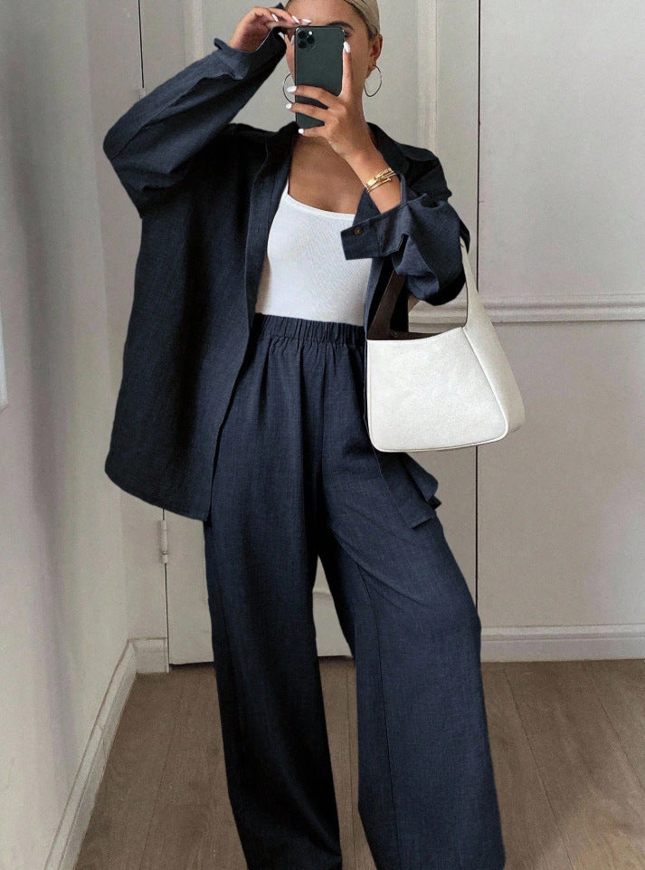 Set Loose Cotton Linen Long Sleeve Trousers Fashion Casual Suit