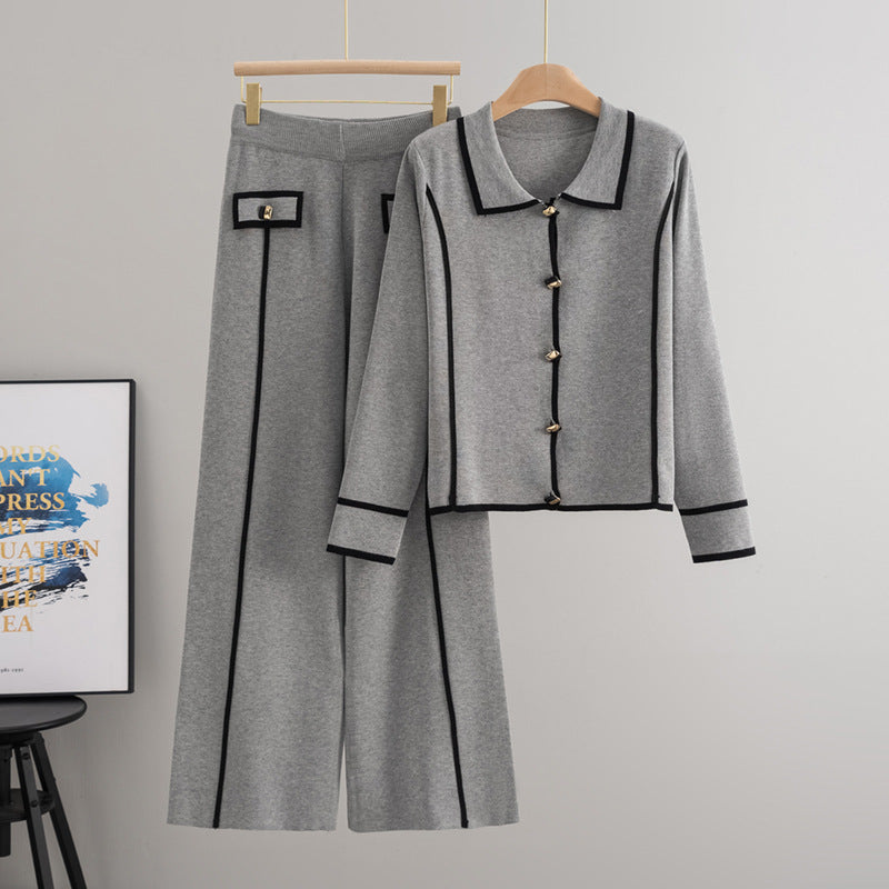 Women's High Sense Polo Collar Temperament Knitting Fashion Casual Suit