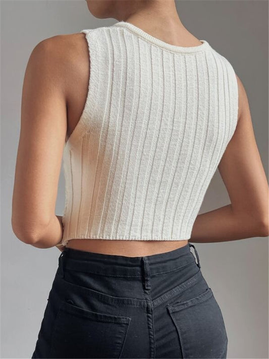 Chain Decorative Design Cross Knitted Bottoming Tops