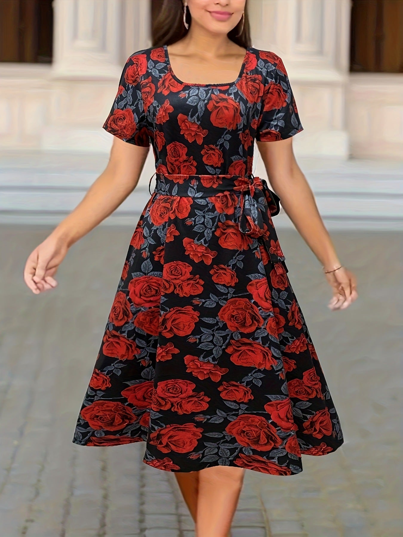 Women's Fashion Temperament Commute Floral Print Dress