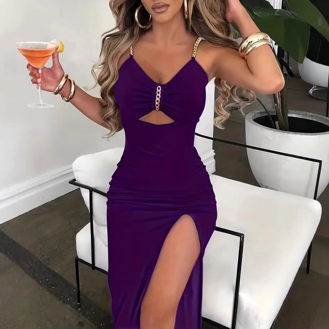 Women's Fashionable With Chain Hollow Sheath Sleeveless Dress
