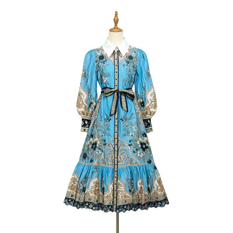 Women's Style Palace Elegant Printed Dress Early Autumn Dresses