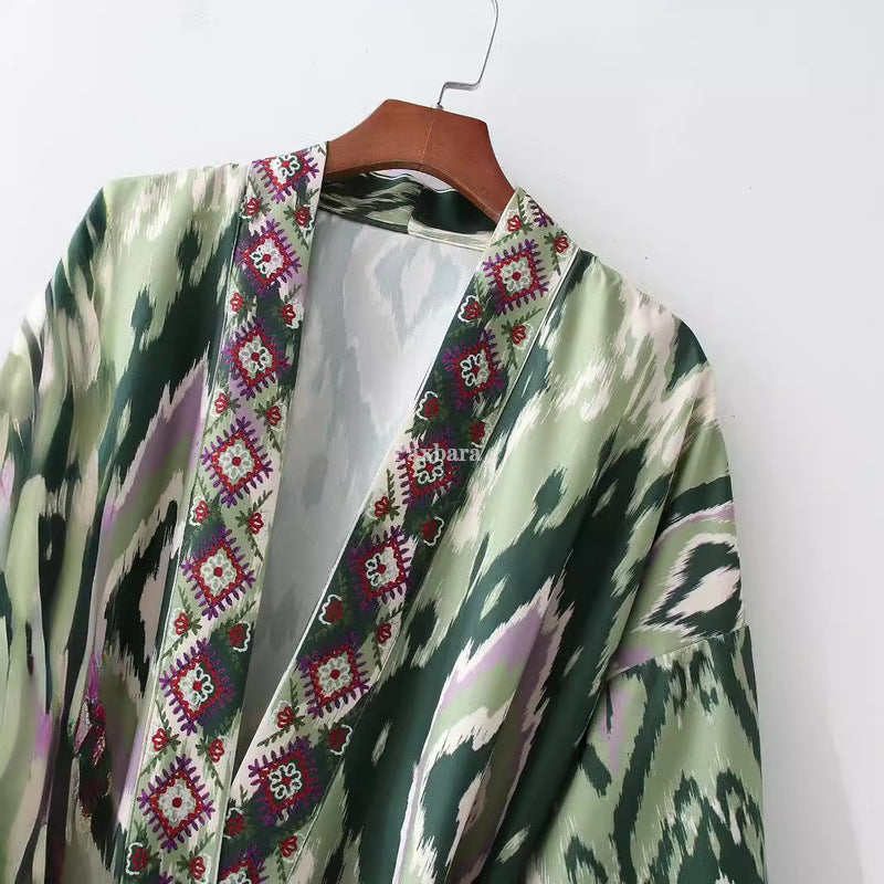 Women's Retro Ethnic Style Waist Kimono Printed Dresses