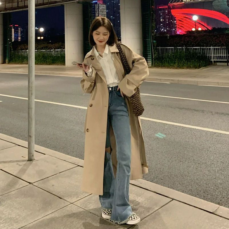Women's Windbreaker Korean Small Mid-length Elegant British Coats