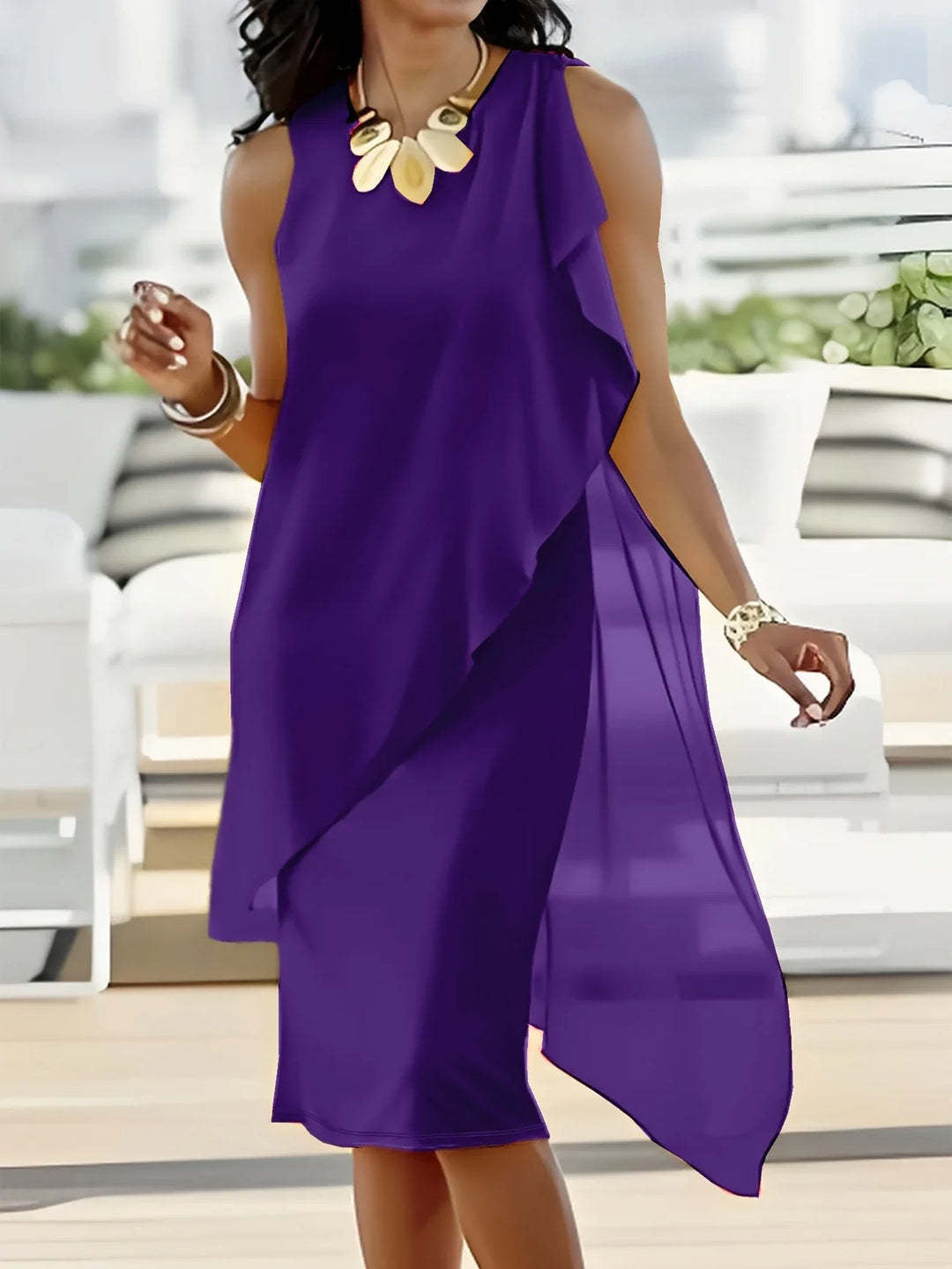 Women's Summer Urban Elegant Irregular Chiffon Sleeveless Dress