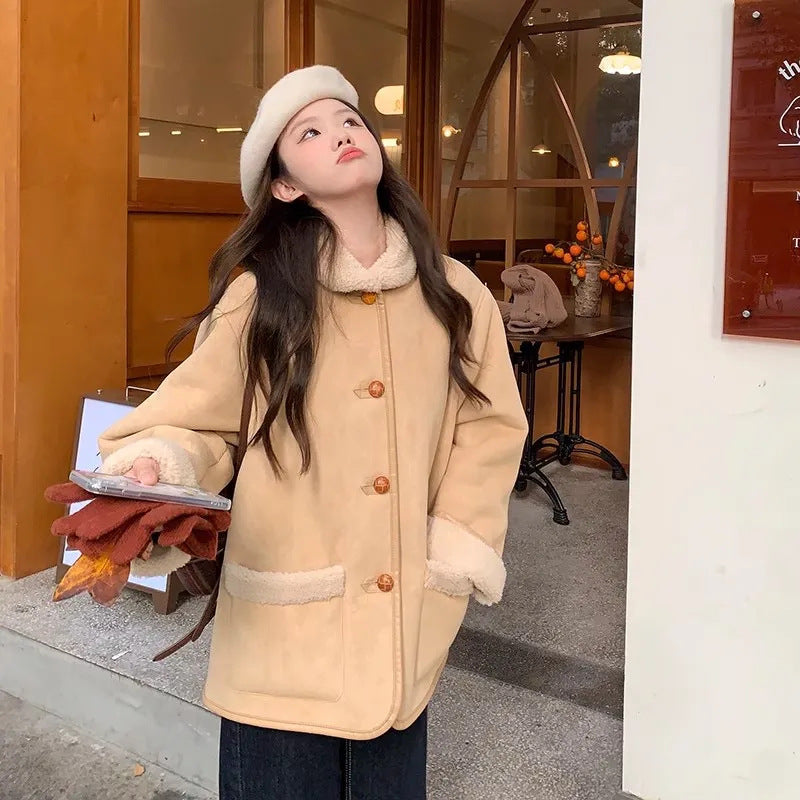 Fashionable Korean Stitching Design Lapel Warm Jackets