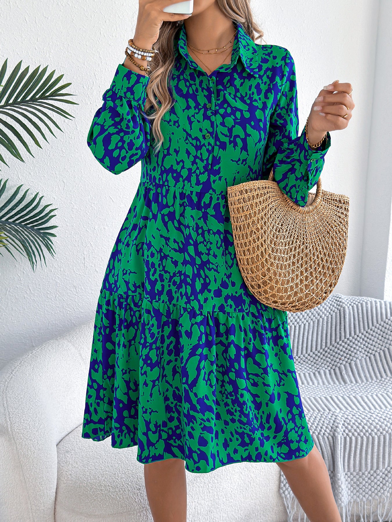 Women's Loose Contrast Color Leopard Print Long Clothing