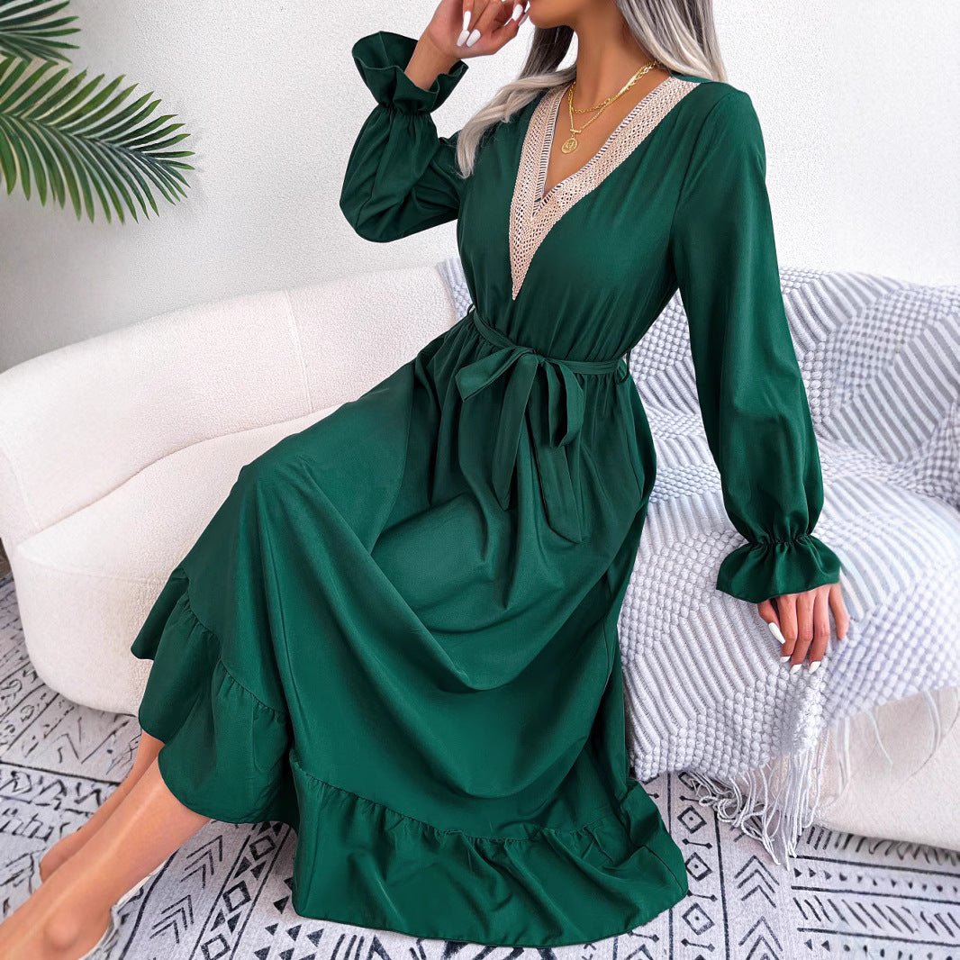 Women's Clearance Temperament Lace Waist Trimming Ruffles Clothing