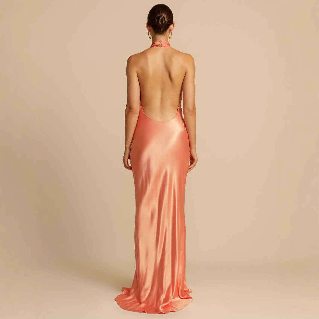 Women's Sexy Elegant Dress Pure Color Halter Dresses