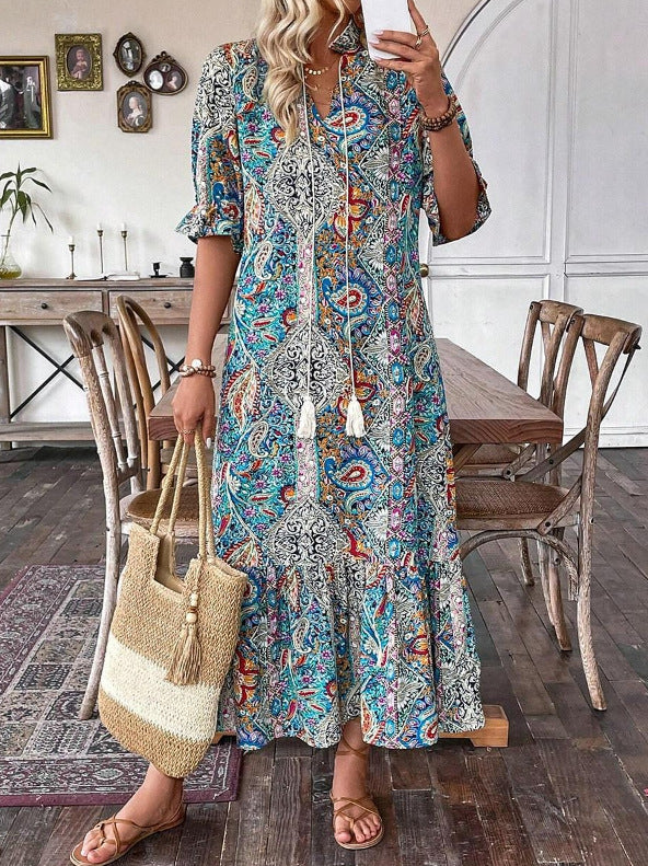 Women's Casual Paisley Print Dress Vacation Dresses