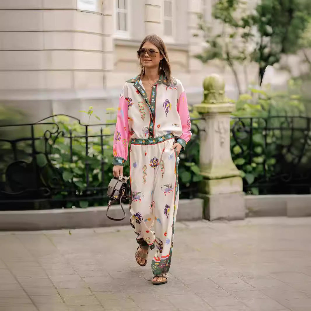 Personalized Printed Macaron Long Linen Sleeves Shirt Fashion Casual Suit