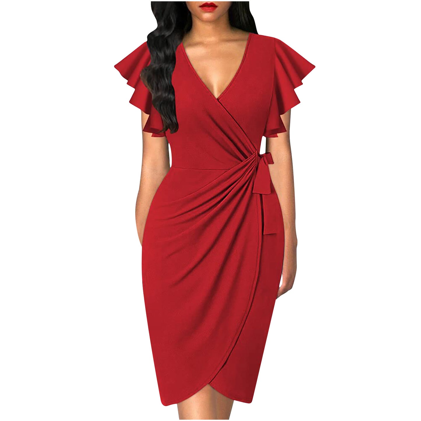 Women's Waist Pleating Printed Solid Color Dress Dresses