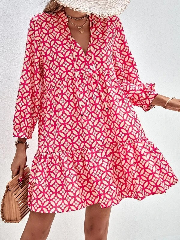 Fresh Printed Temperament Niche Floral Three-quarter Sleeve Dress