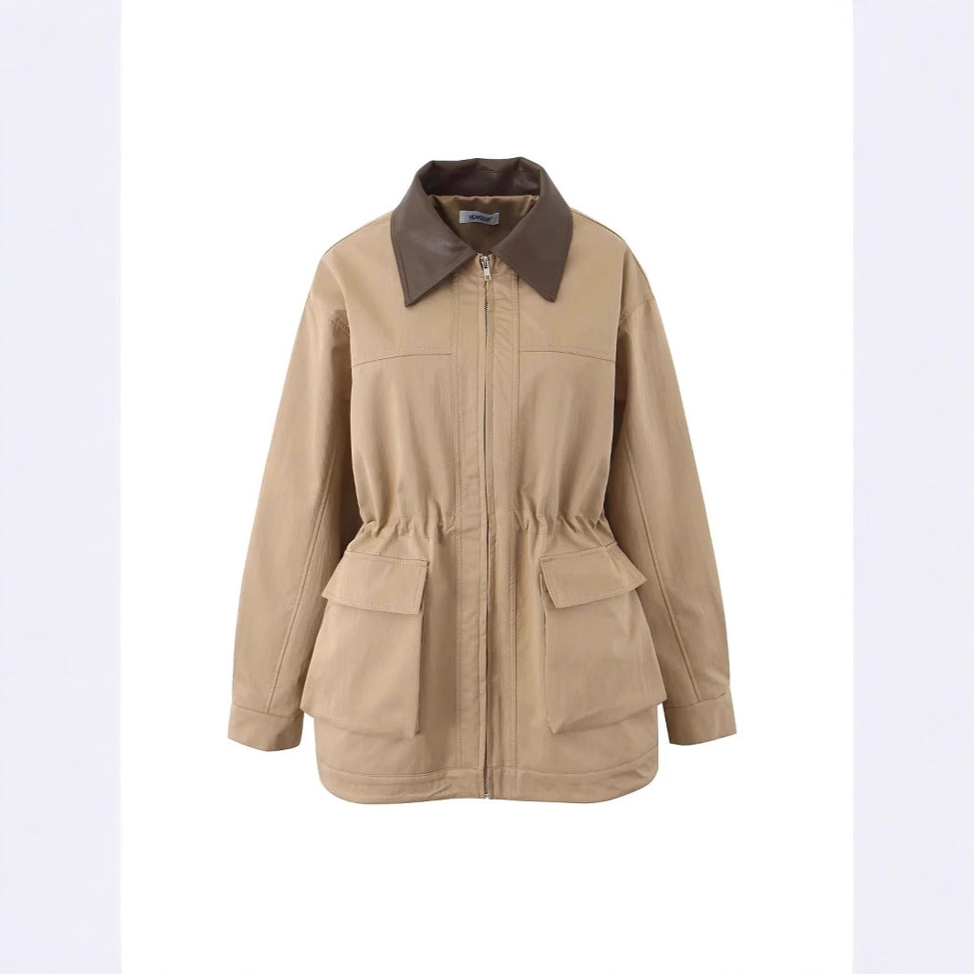 Women's Lapel Loose Waist Overalls Trench Mid-length Coats