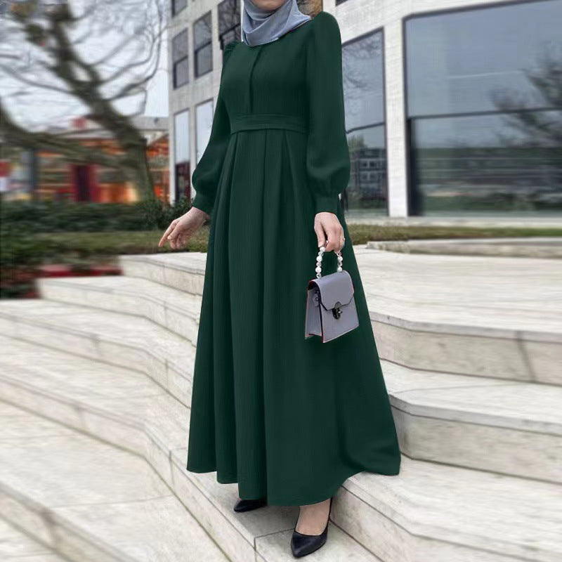 Casual Loose Solid Color Belt Long Dress