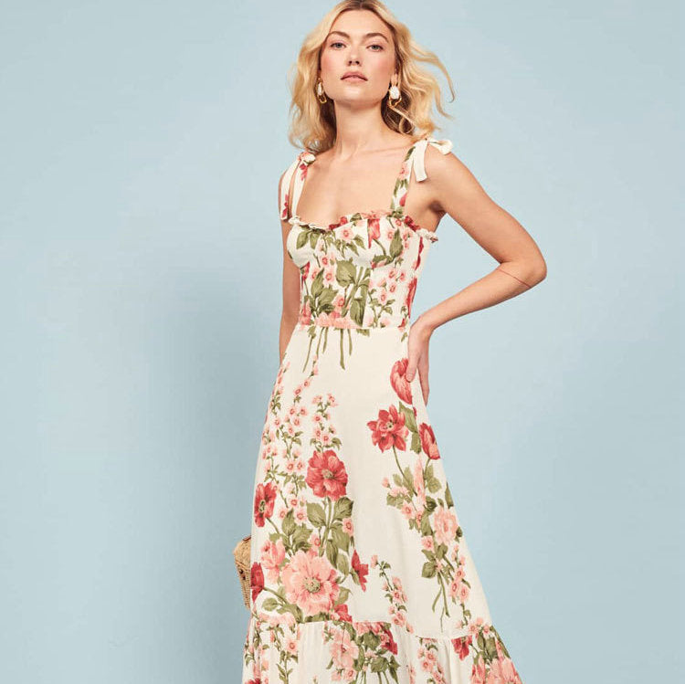 Rayon Printed Sling Mid-length Yu Dress Dresses