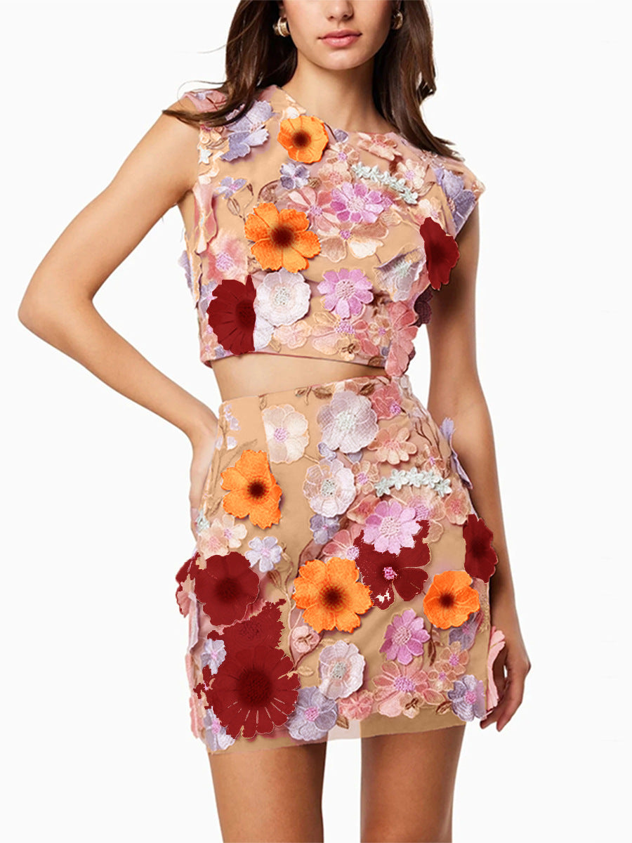 Women's Spring High-grade Embroidered Crocheted Two-piece Set Fashion Casual Suit