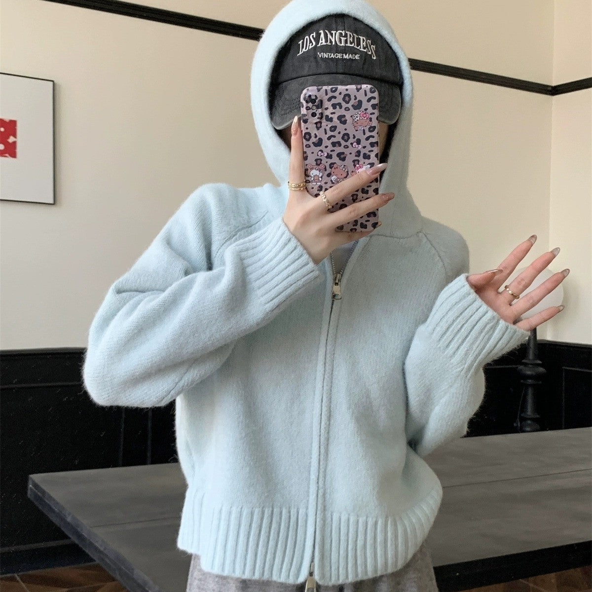 Women's Idle Hooded Knit Loose High-grade Double Zipper Women's Sweater