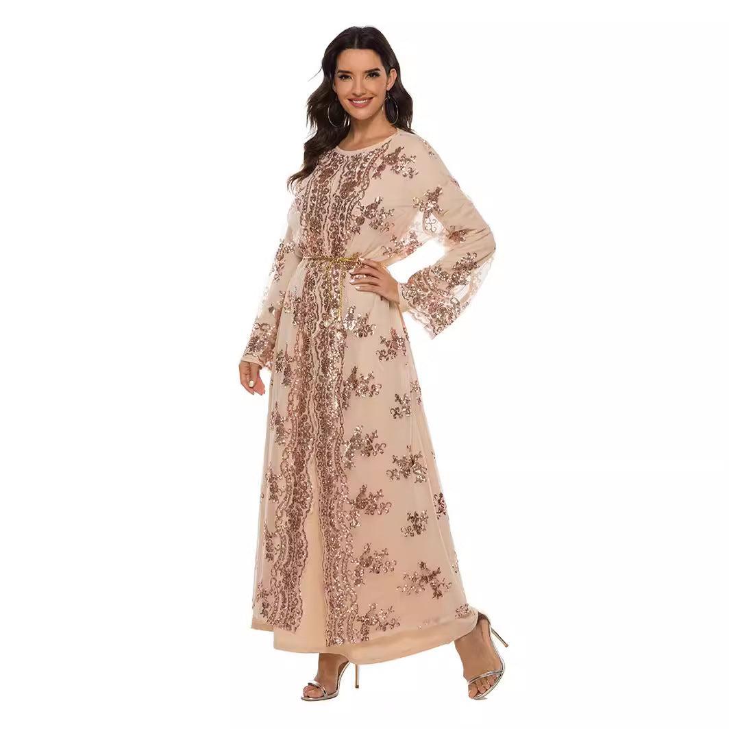High Density Sequin Embroidery Long Elegant Dress