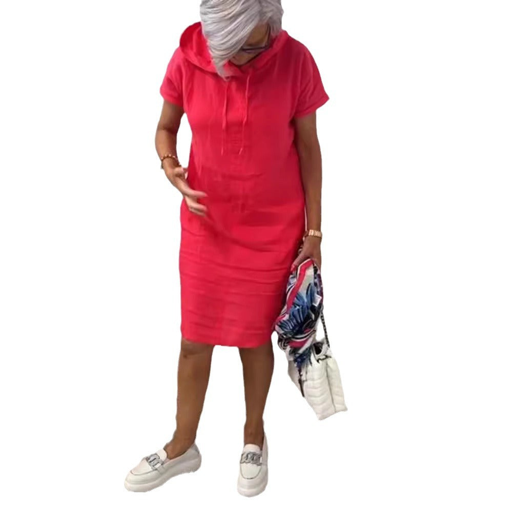 Women's Summer Fashion Solid Color Pocket Sleeve Dress