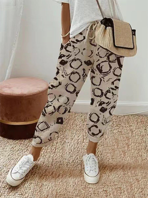 Women's Printed Cotton Linen Casual Trousers Pants