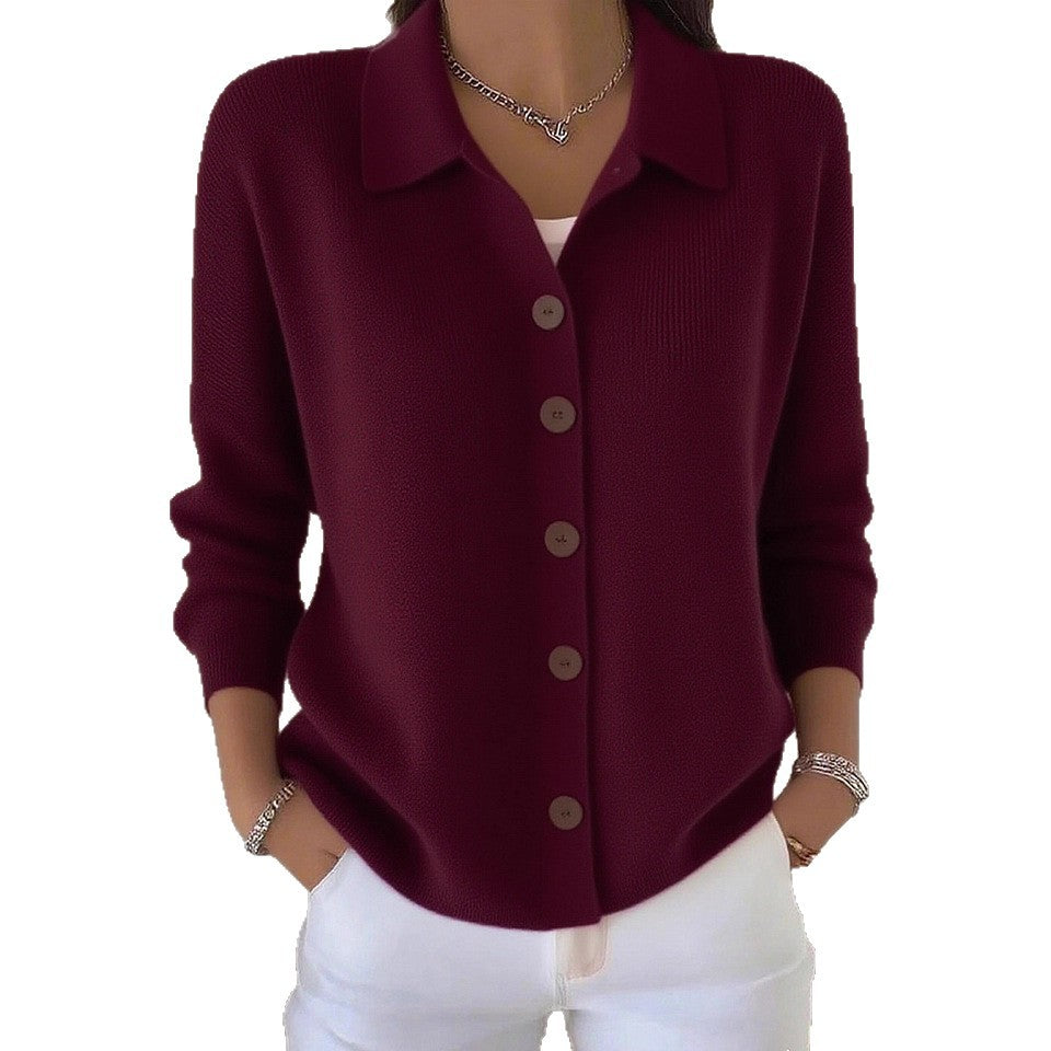 Women's Knitted Button Solid Color Casual Fashion Sweater