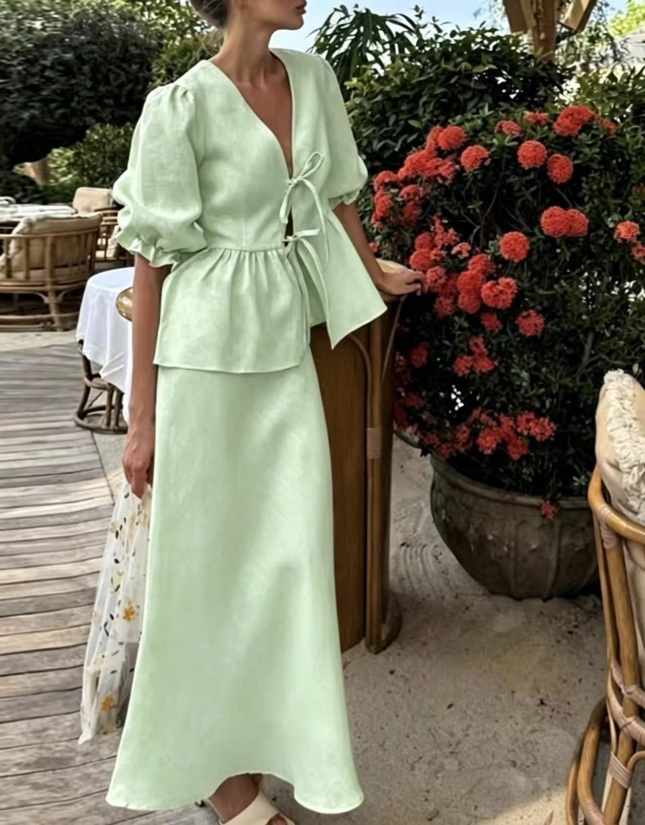 Trendy Women's Puff Sleeve High Waist Tops