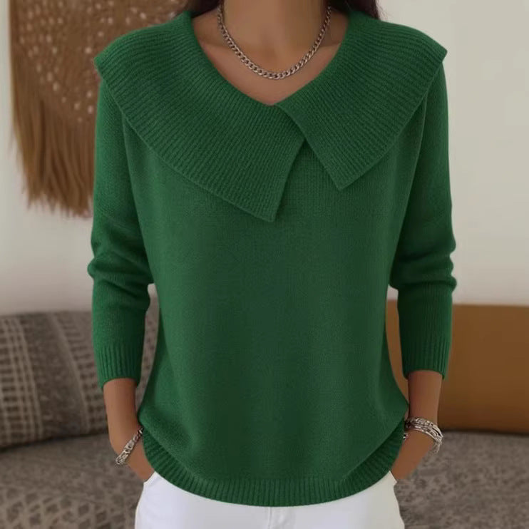 Fashionable Korean Style Retro Cute Temperament Slimming Lapel Versatile Knitted Women's Sweater