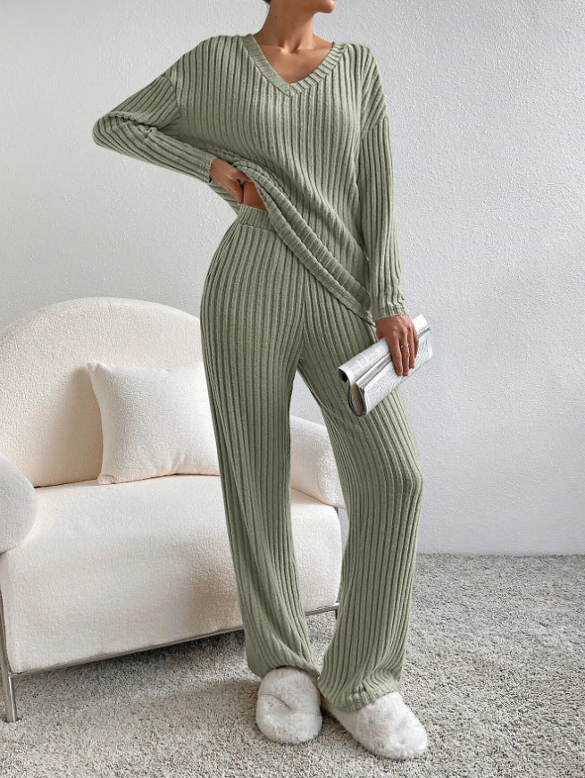 Women's Two-piece Autumn Straight Loose Temperament Sunken Stripe Pants